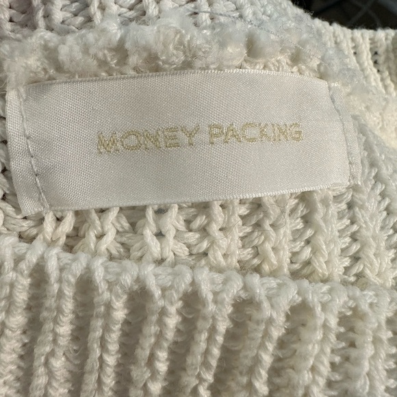 Asymmetrical Sweater Money Packing Diagonal One Sleeve Knit Sweater Cream - Picture 12 of 14